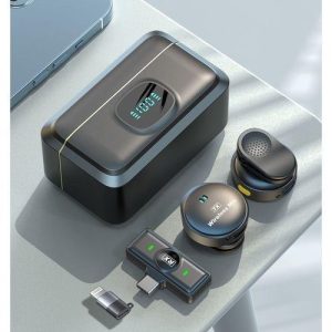 SX21 Magnetic Lavalier Microphone With POWERBANK Audio Video Recording Mini Mic For Cell 164ft Long Range Coverage/Noise Cancellation/Power Bank Charging/ 3 In 1 Wireless Lapel Microphone For IPhone/Android Users Lightning Port Clip-On With Case