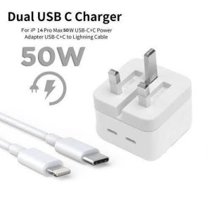 50w dual type c lighting super fast original charger for iphone, 14/14pro/14promax