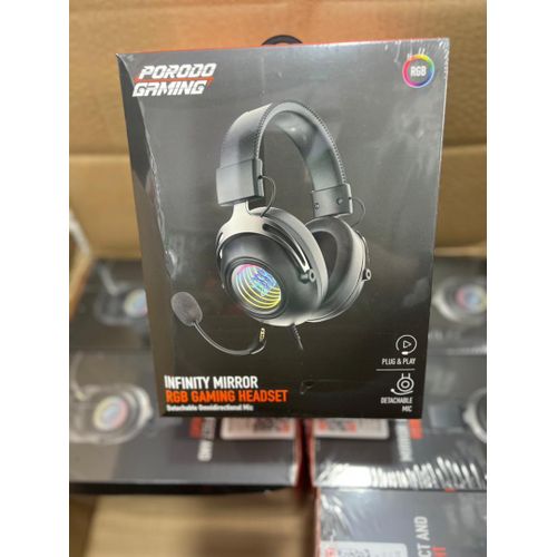 Porodo Gaming Infinity Mirror RGB Gaming Headset with Detachable Omnidirectional Mic – Black