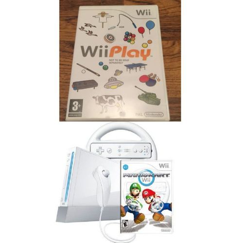 Official Nintendo Wii Console With Mario Kart & Wii Play+Wheel Wii Bundle-White